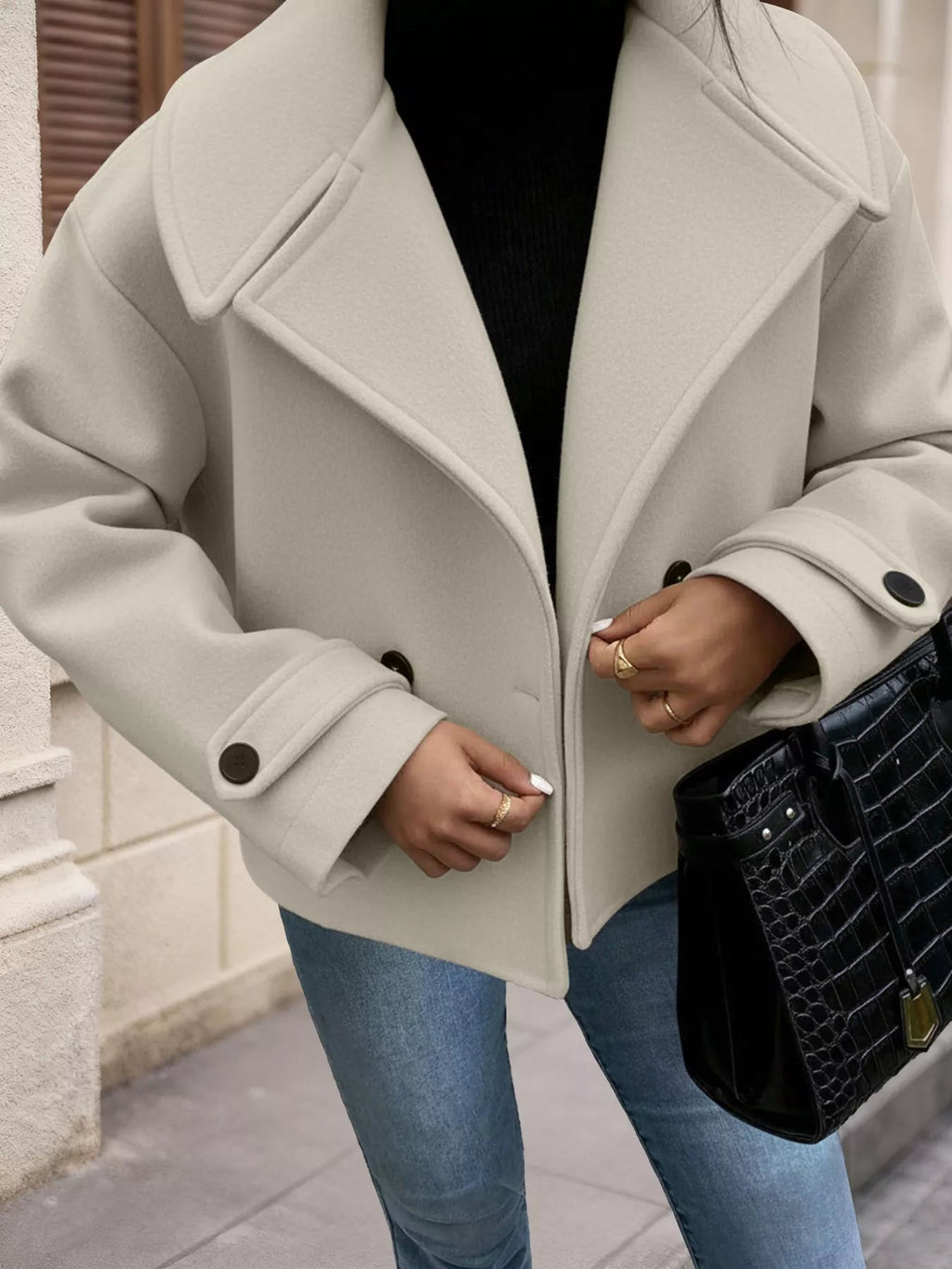 Double-Breasted Wool Blend Outerwear.