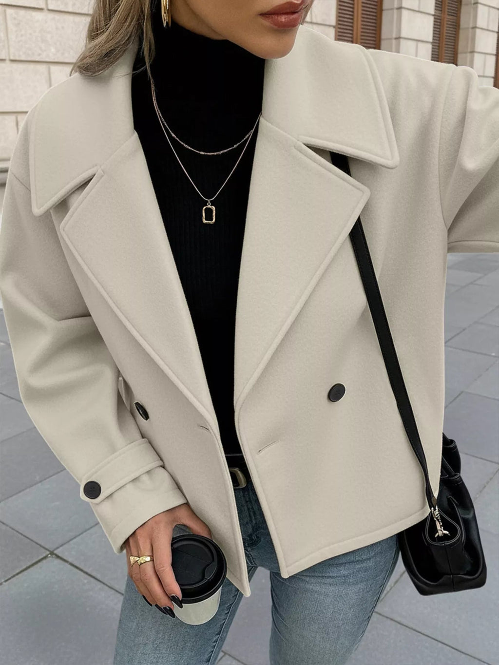 Double-Breasted Wool Blend Outerwear.