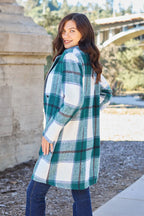 Double Take Full Size Plaid Button Up Lapel Collar Coat.
