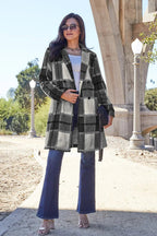 Double Take Full Size Plaid Button Up Lapel Collar Coat.