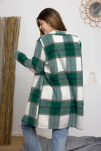 Double Take Full Size Plaid Button Up Lapel Collar Coat.