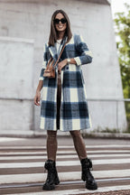 Double Take Full Size Plaid Button Up Lapel Collar Coat.