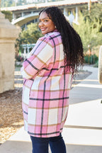 Double Take Full Size Plaid Button Up Lapel Collar Coat.