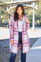 Double Take Full Size Plaid Button Up Lapel Collar Coat.