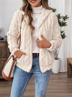 Drawstring Zip-Up Fleece Hooded Outerwear.