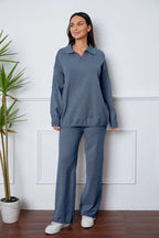 Dropped Shoulder Sweater and Long Pants Set.