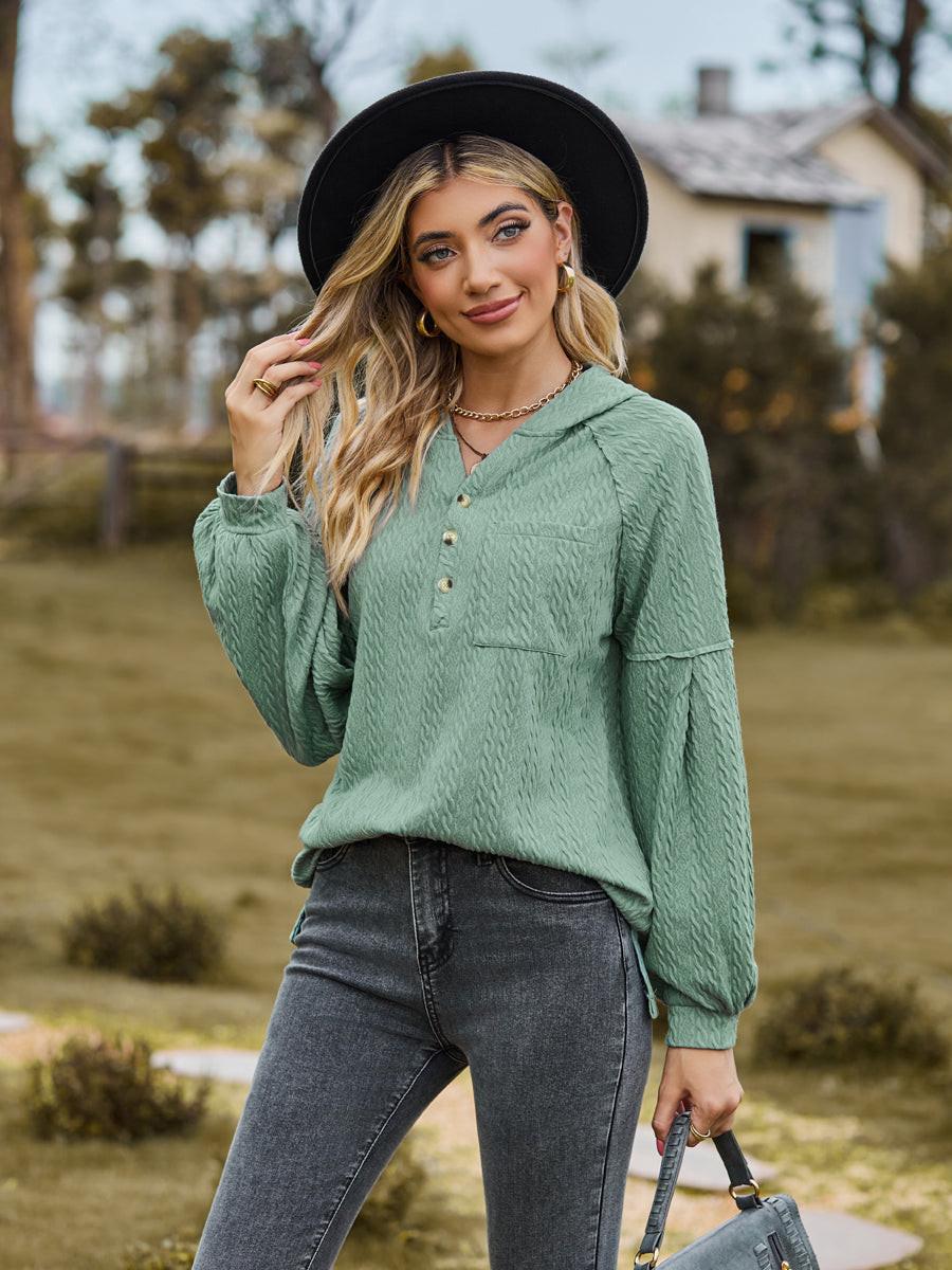 Cable-Knit Dropped Shoulder Hoodie.