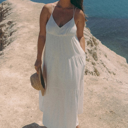 Polyester Women Carbell Maxi Dress White