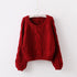 Pullover Loose Thick Line Short Puff Sleeve Sweater.