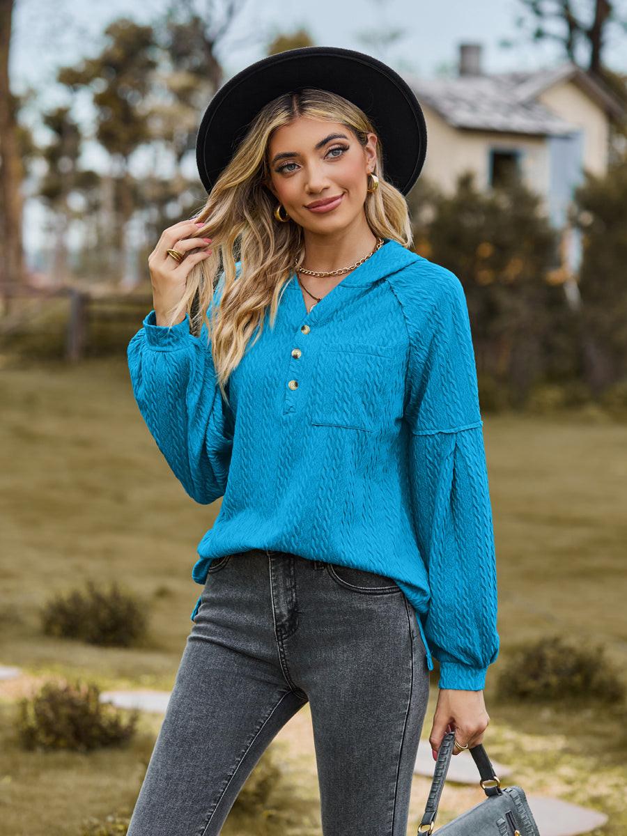 Cable-Knit Dropped Shoulder Hoodie.