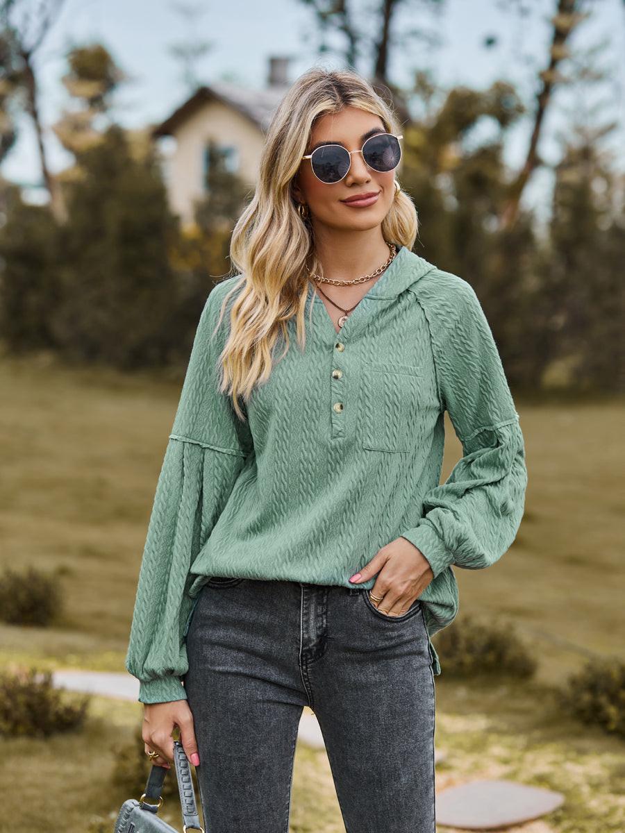 Cable-Knit Dropped Shoulder Hoodie.