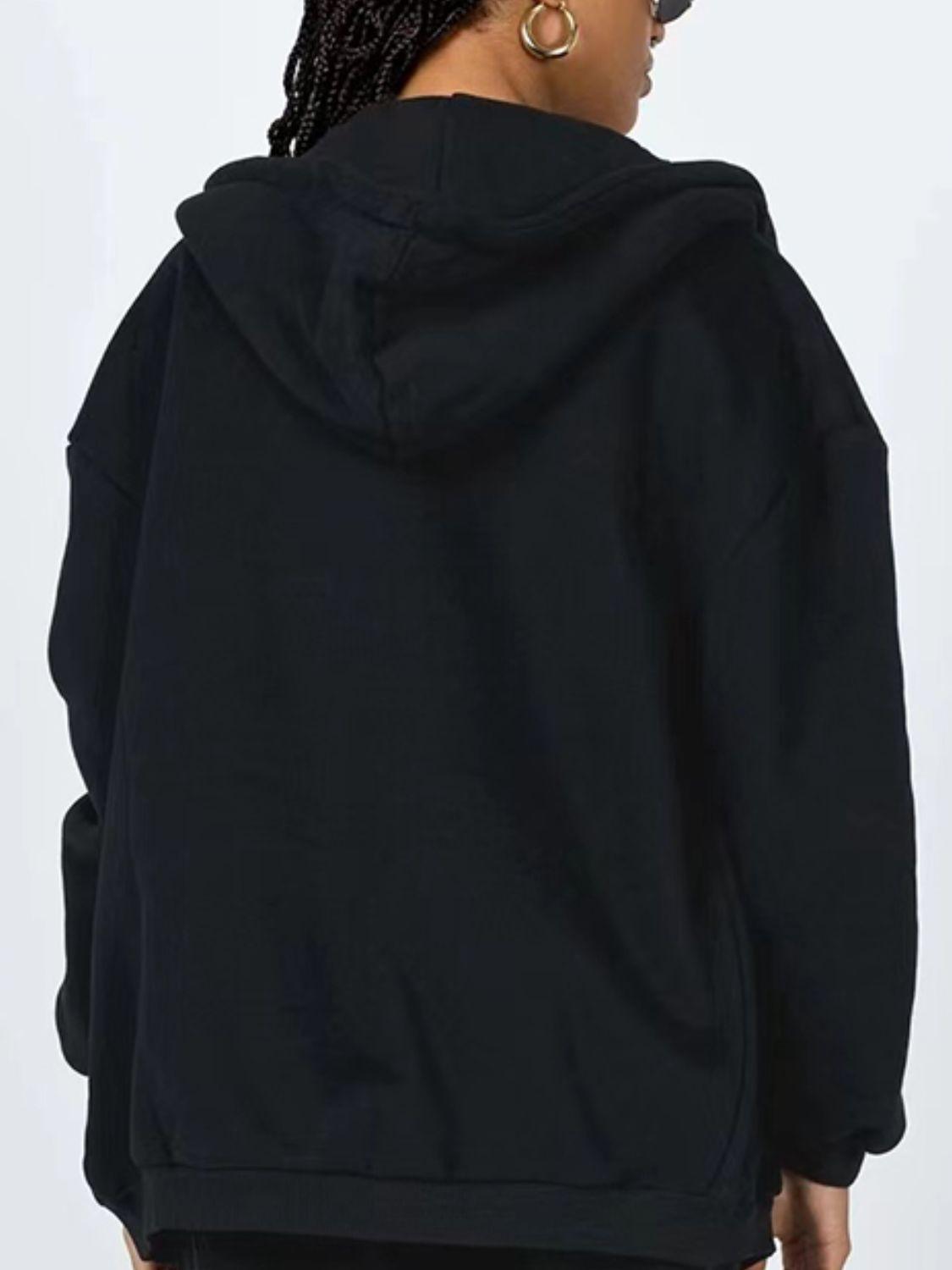 Zip-Up Drawstring Hoodie.