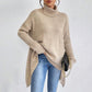 Irregular Turtleneck Sweater Winter Loose Long Sleeve Knitted Tops Leisure Warm Pullover Sweater Women&