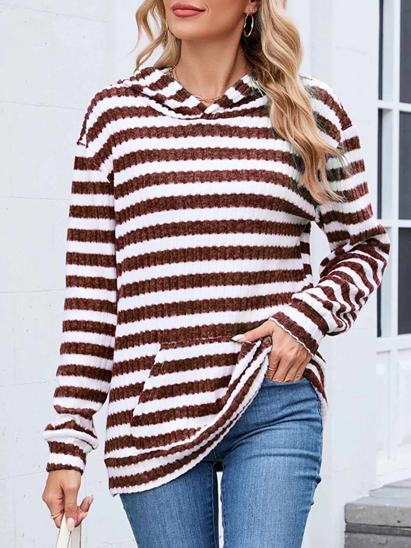 Striped Dropped Shoulder Hoodie.