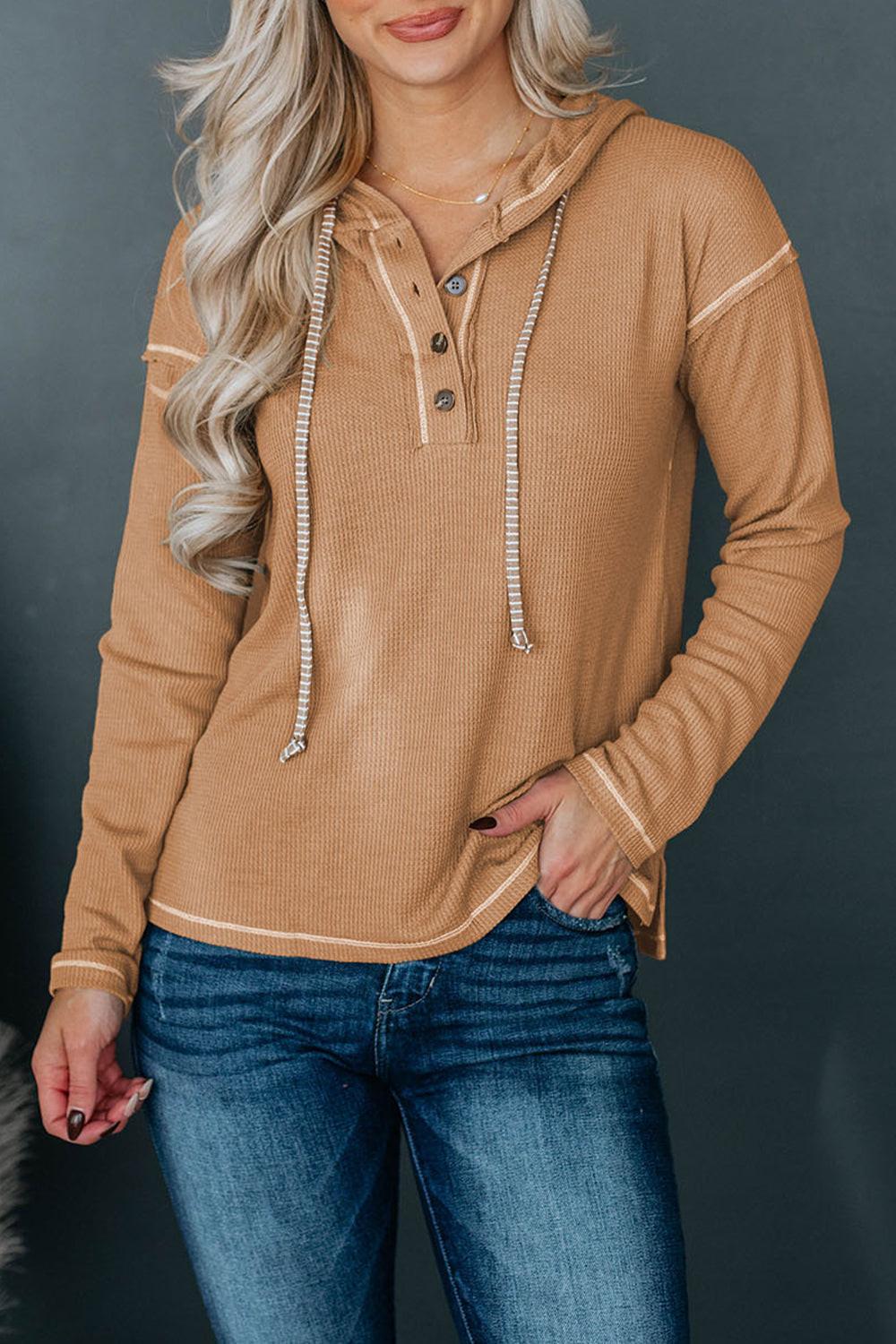 Dropped Shoulder Buttoned Hoodie.