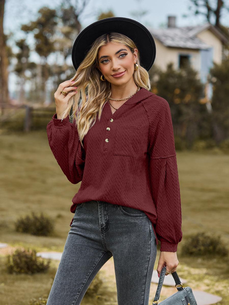 Cable-Knit Dropped Shoulder Hoodie.