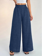 Elegant elastic waist wide leg pants perfect for a comfortable and stylish daily look.