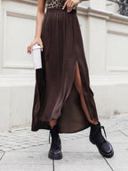 Elegant maxi skirt with comfortable elastic waistband, perfect for stylish summer wear.