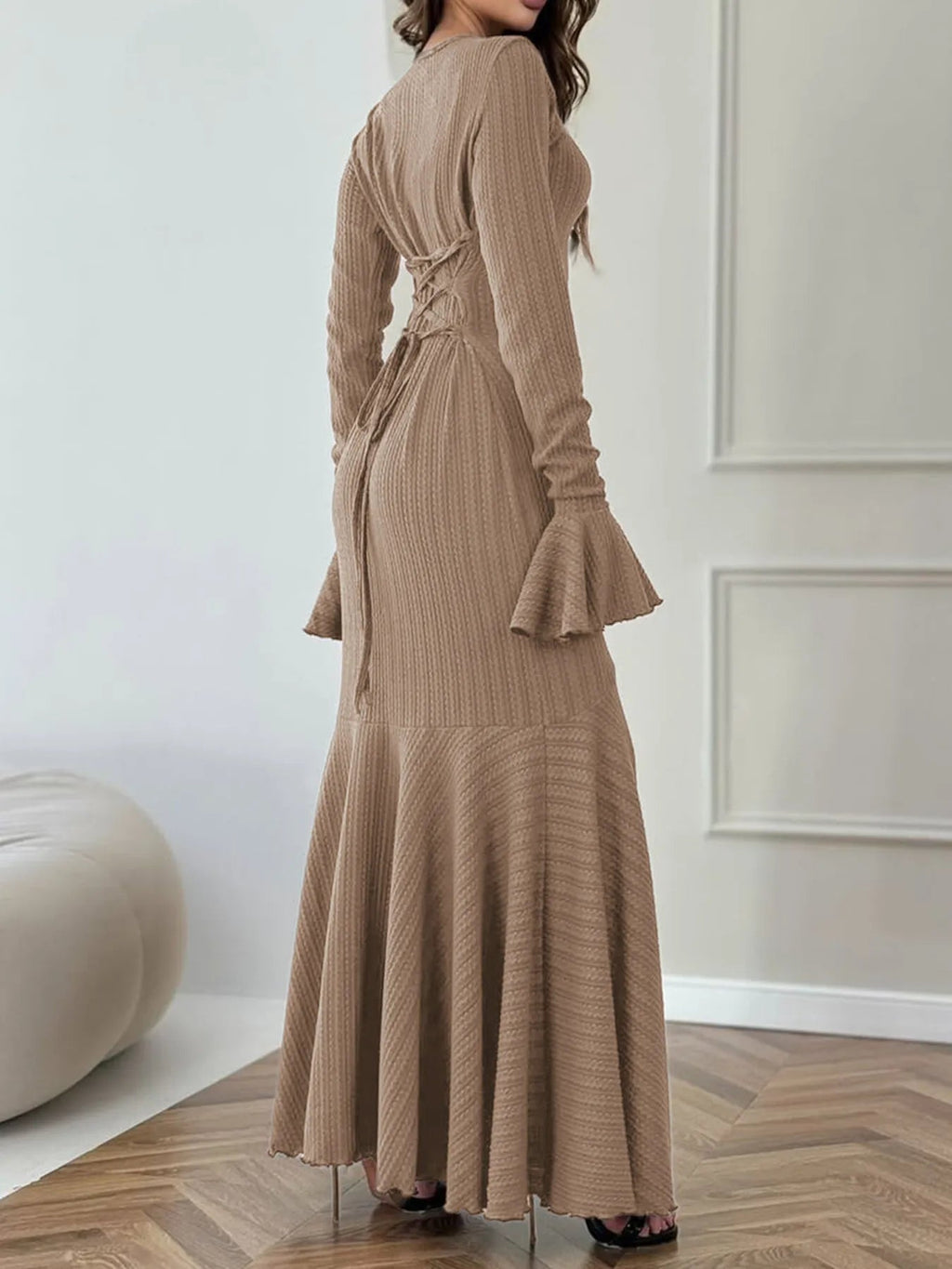 Elegant Ribbed Long Sleeve Mermaid Sweater Dress.