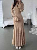 Elegant Ribbed Long Sleeve Mermaid Sweater Dress.