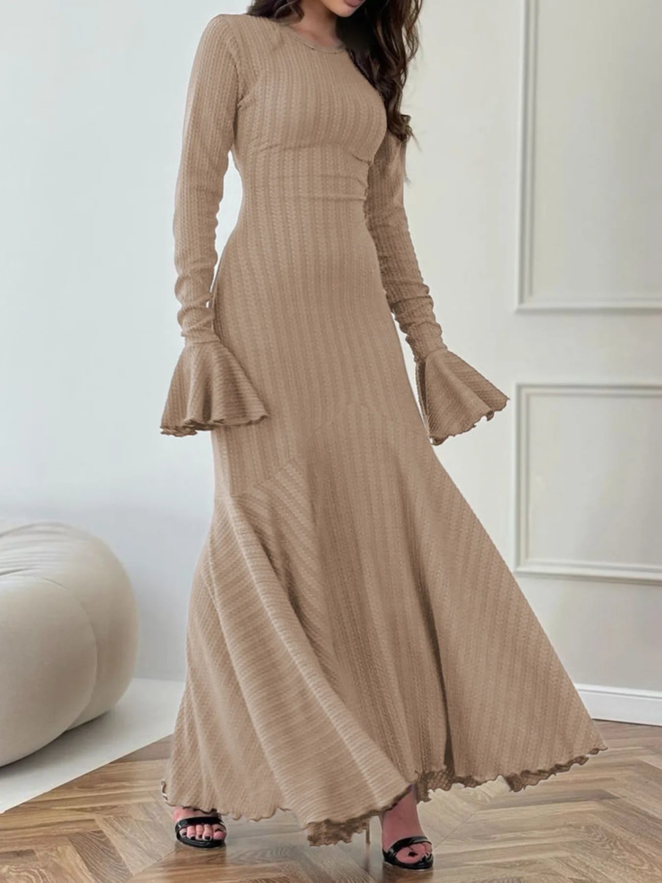 Elegant Ribbed Long Sleeve Mermaid Sweater Dress.