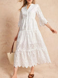 Eyelet Notched Tiered Midi Dress.