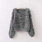 Pullover Loose Thick Line Short Puff Sleeve Sweater.