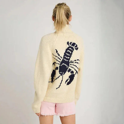 Women's Cardigan Long Sleeve Shrimp Printed Knitted