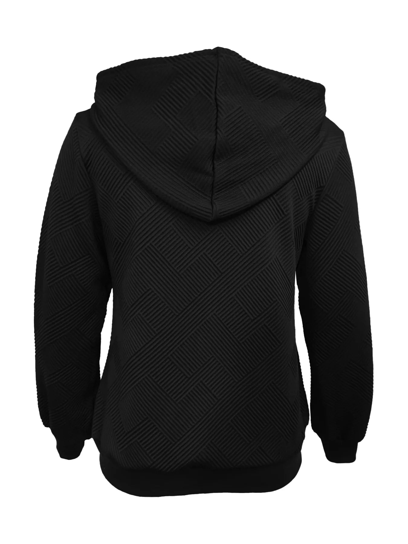 Texture Zip-Up Hoodie with Drawstring.