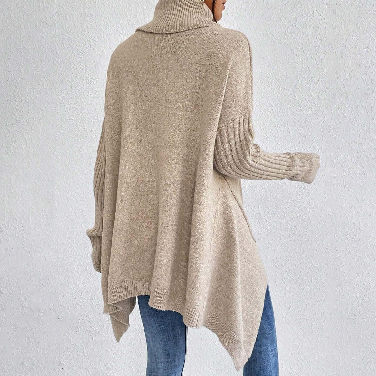 Irregular Turtleneck Sweater Winter Loose Long Sleeve Knitted Tops Leisure Warm Pullover Sweater Women&
