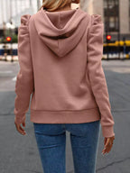Puff Sleeve Hoodie with Drawstring.
