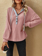 Drawstring Waffle Knit Hoodie.