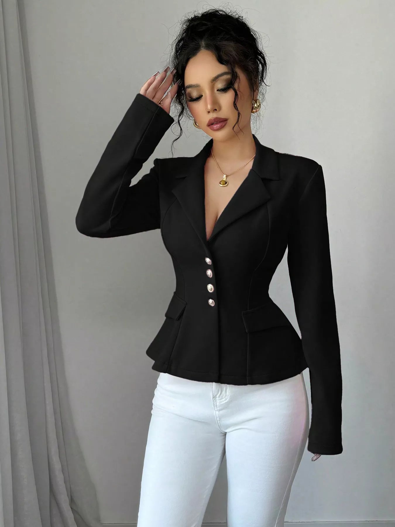 Fitted Button-Front Blazer.