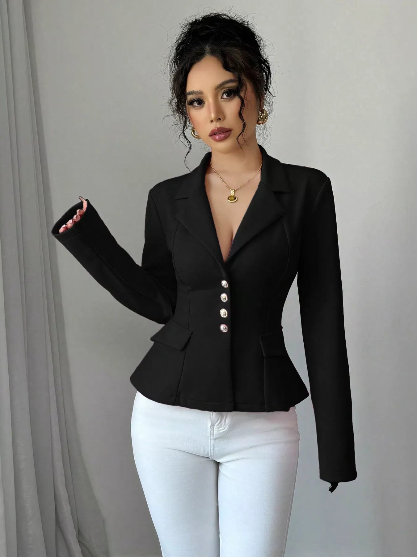 Fitted Button-Front Blazer.