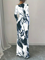 Floral One Shoulder Long Sleeve Maxi Dress.