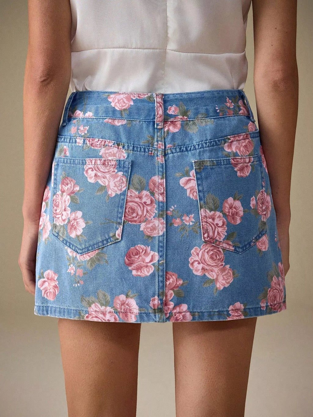 Floral Print Denim Skirt.