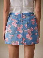Floral Print Denim Skirt.