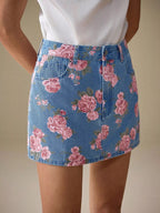Floral Print Denim Skirt.