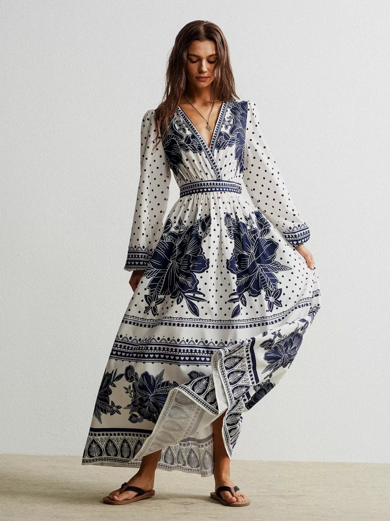 Floral Print Long Sleeve Maxi Dress.