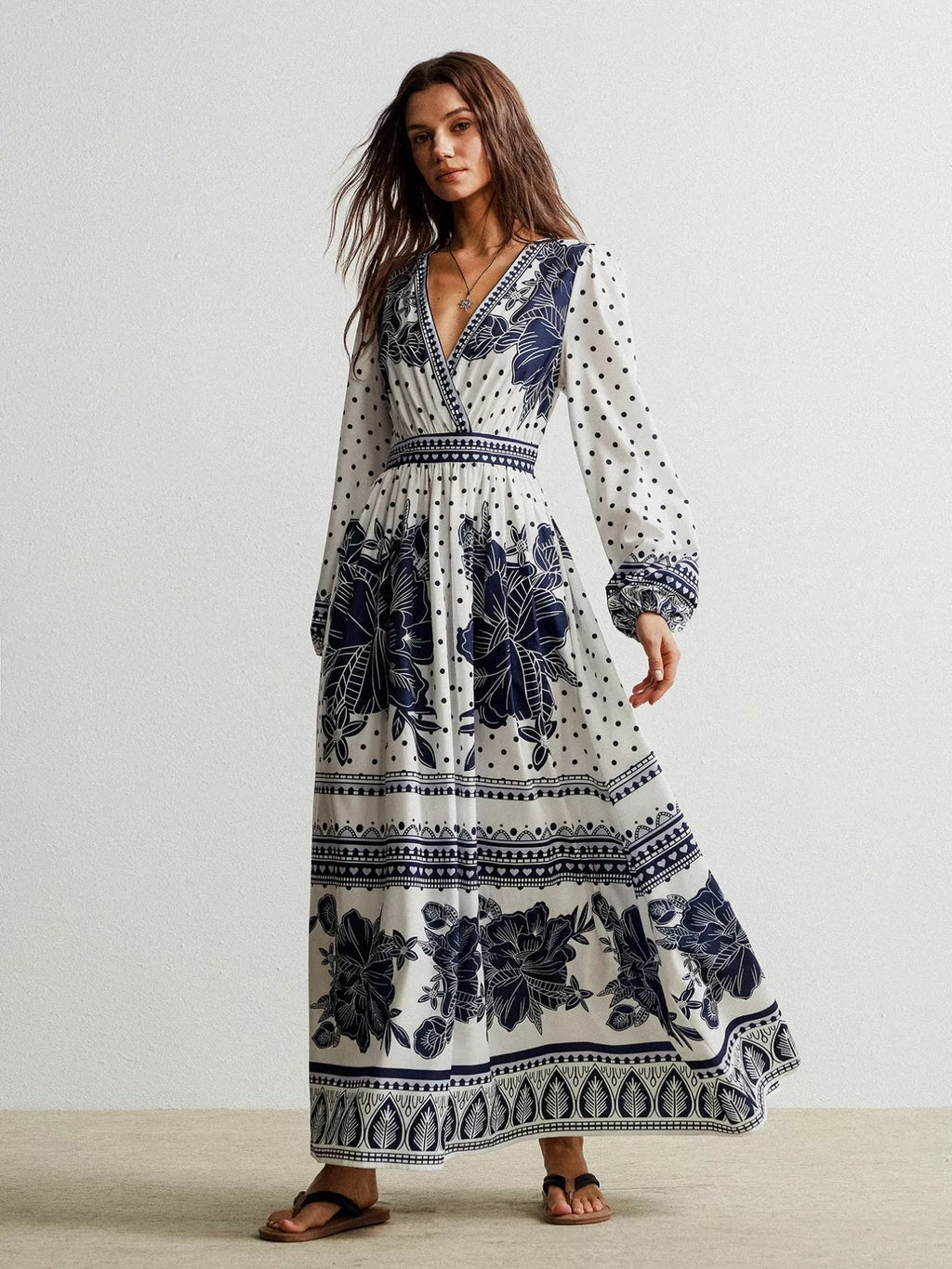 Floral Print Long Sleeve Maxi Dress.