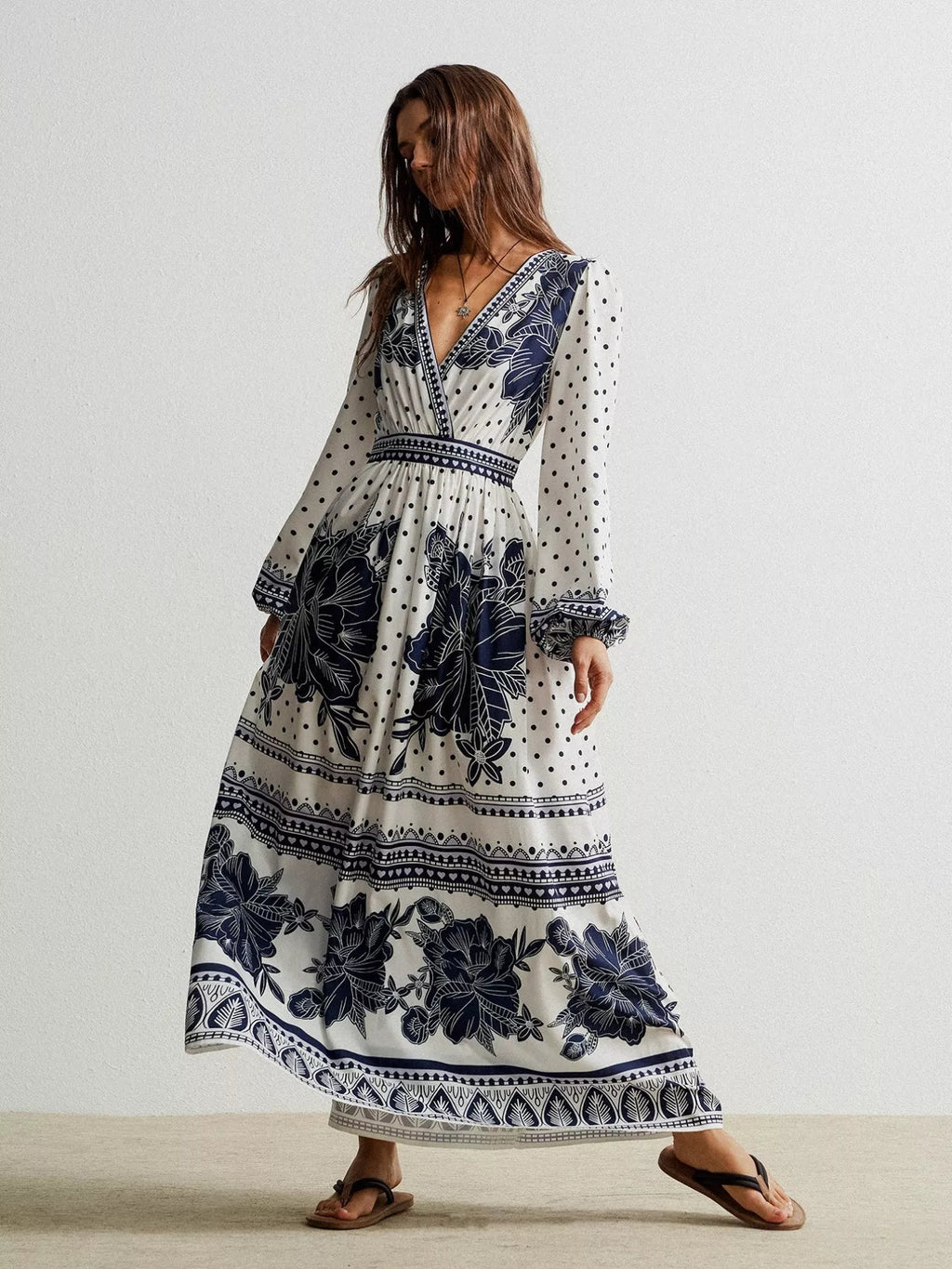 Floral Print Long Sleeve Maxi Dress.