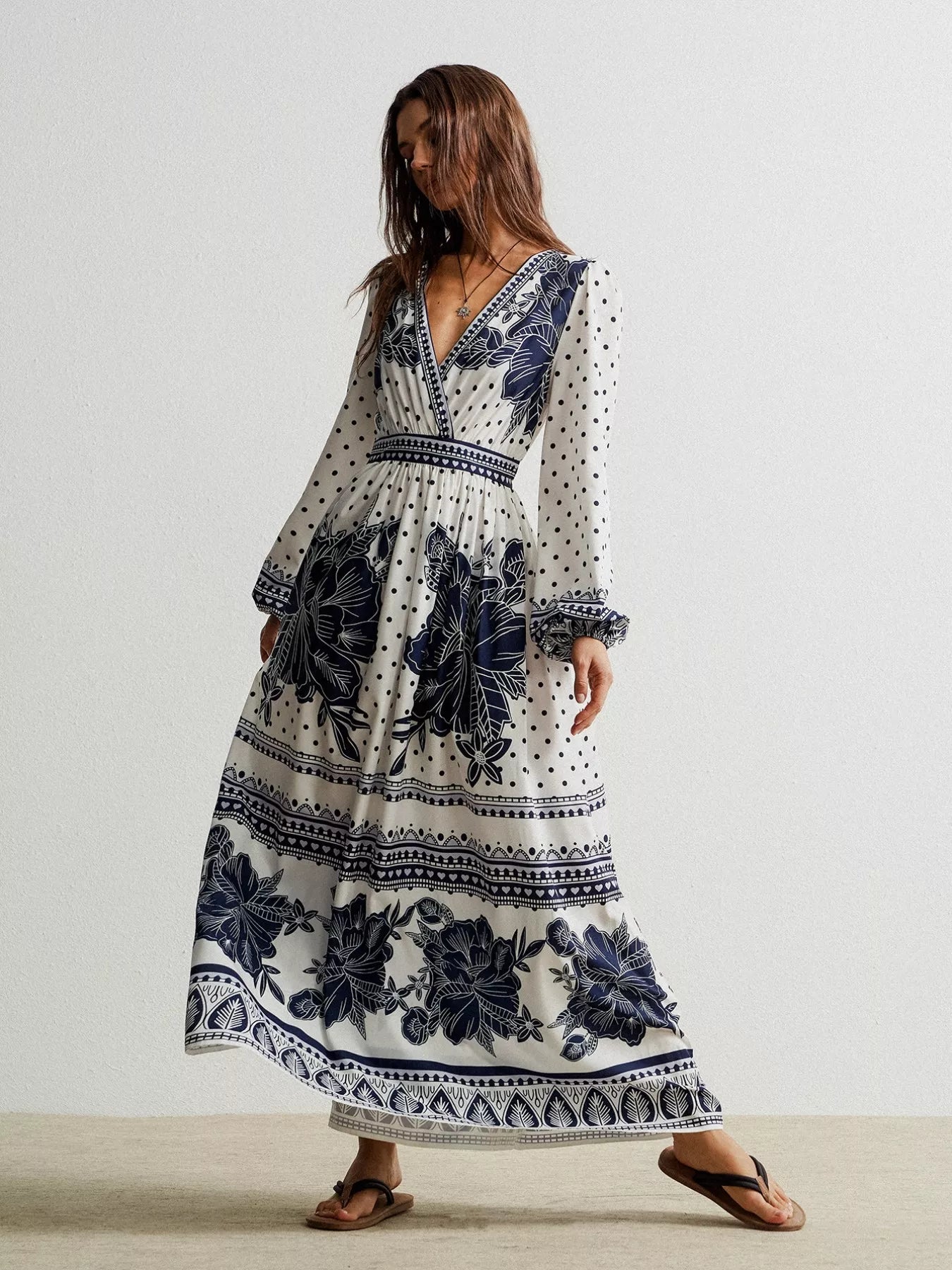 Floral Print Long Sleeve Maxi Dress.