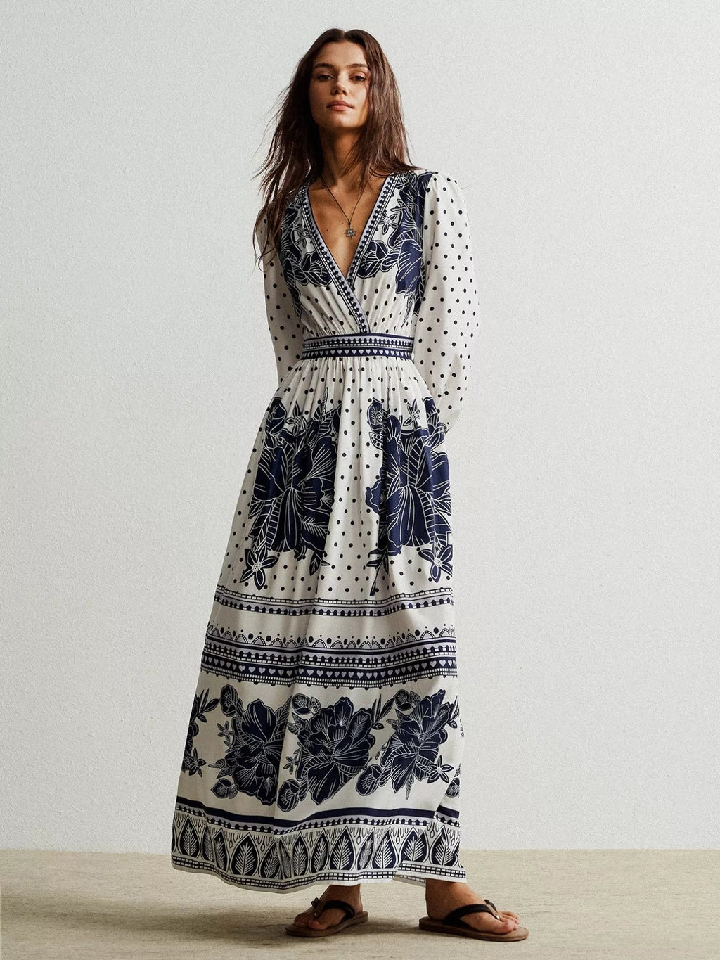 Floral Print Long Sleeve Maxi Dress.