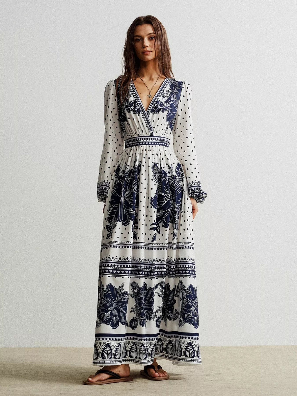 Floral Print Long Sleeve Maxi Dress.