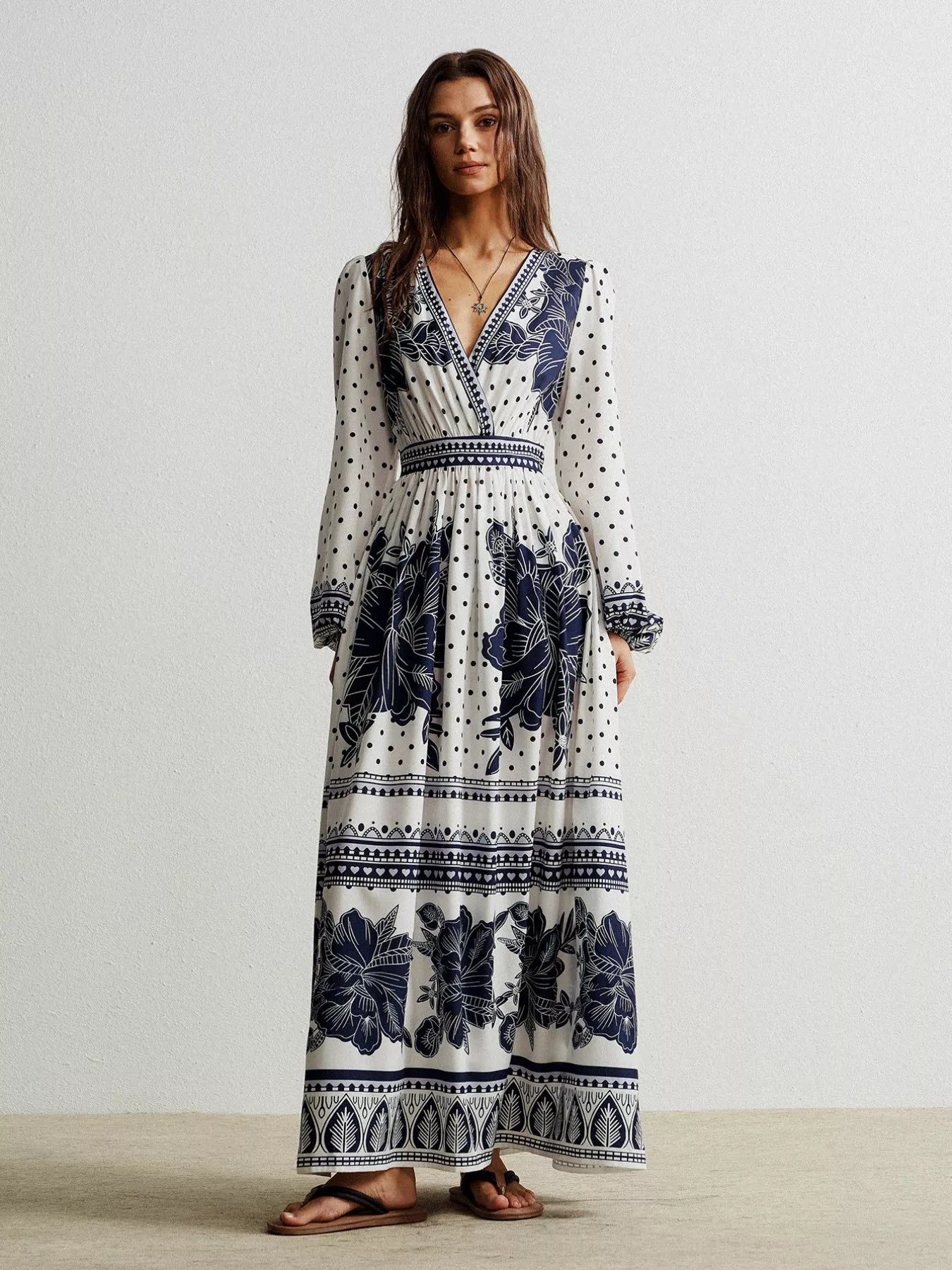 Floral Print Long Sleeve Maxi Dress.