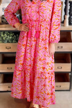 Floral Print Tie Neck Midi Dress.