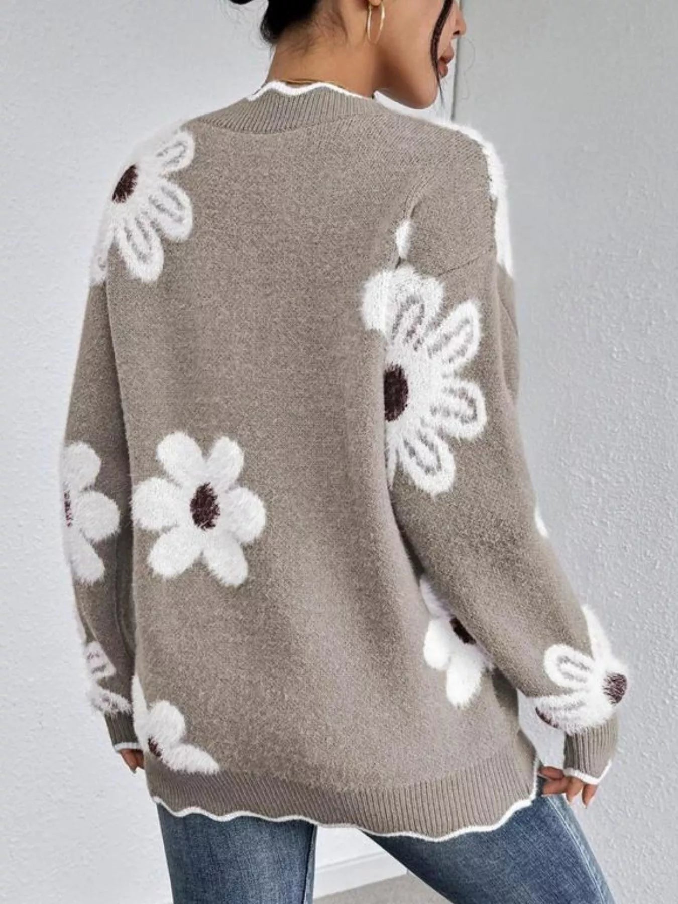Floral V-Neck Long Sleeve Sweater.