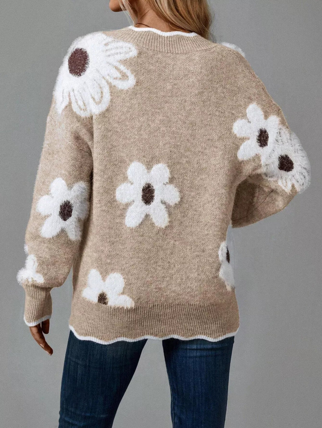 Floral V-Neck Long Sleeve Sweater.