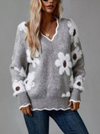 Floral V-Neck Long Sleeve Sweater.