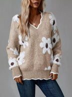 Floral V-Neck Long Sleeve Sweater.